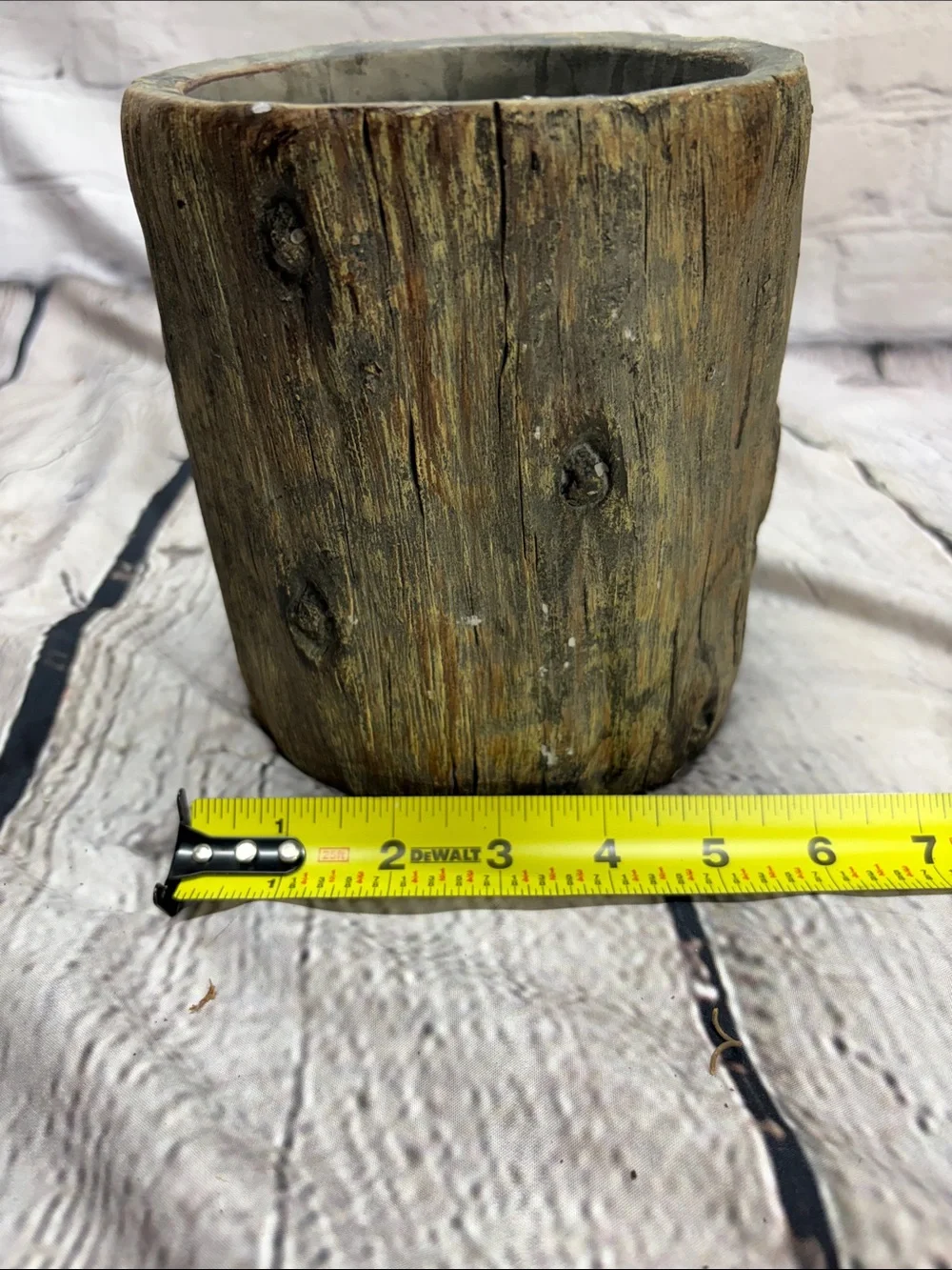 Rustic Wood-Look Planter Pot - Brown
